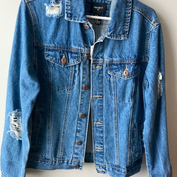 Men’s FOREVER 21 XS distressed denim jacket NWT - Picture 2 of 4